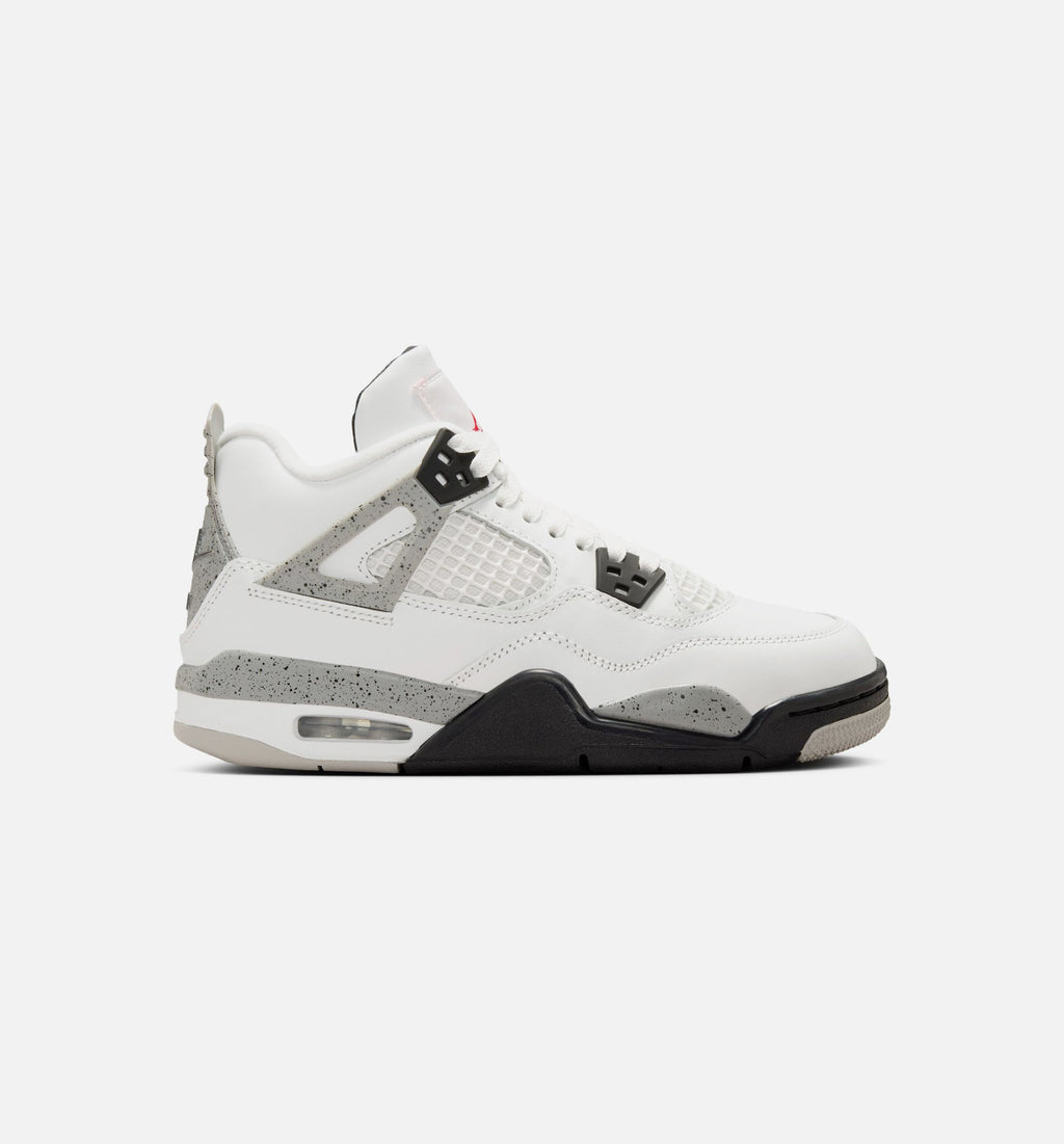 Air Jordan 4 Retro White Cement Grade School Lifestyle Shoe - Summit White/Fire Red/Cement Grey/Black