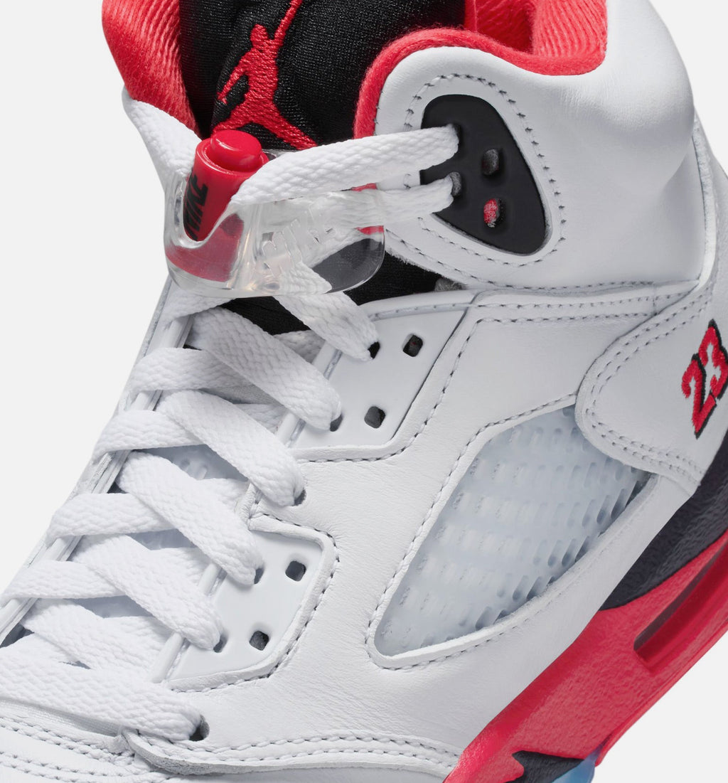Air Jordan 5 Retro Fire Red Grade School Lifestyle Shoe - White/Fire Red/Black