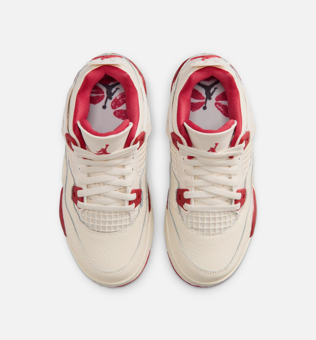 Air Jordan 4 Retro Valentine's Day Preschool Lifestyle Shoe - Pale Ivory/Sierra Red/Tough Red