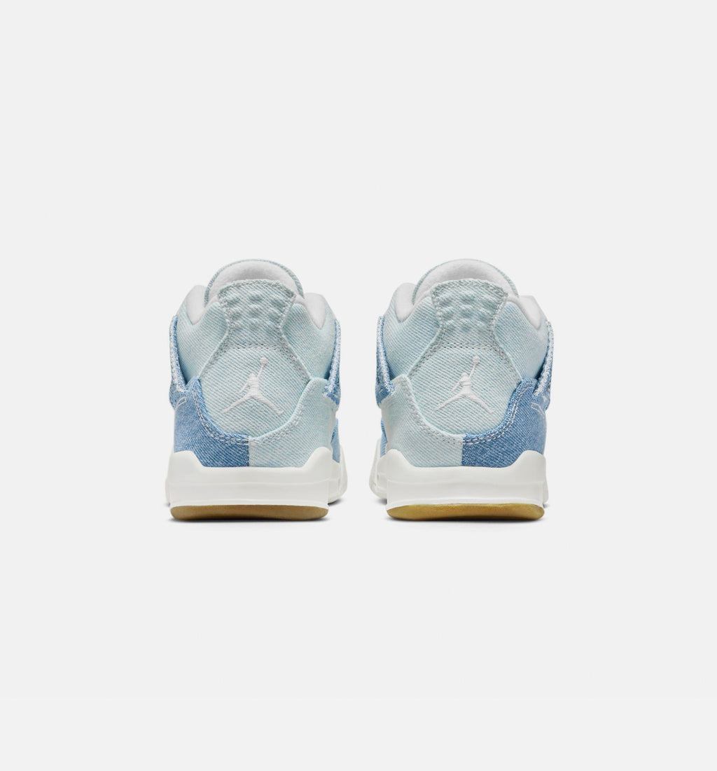 Air Jordan 4 Retro Worn Blue Preschool Lifestyle Shoe - Sail/Worn Blue/Metallic Gold